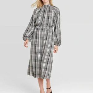 A New Day plaid midi long sleeve dress